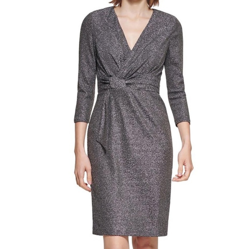 Calvin Klein - Metallic Faux-Wrap Cocktail Dress